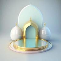 islamischer ramadan podium hintergrund der futuristischen und modernen 3d realistischen moschee mit szene und bühne für die produktpräsentation foto