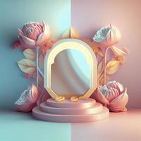 3D-Darstellung des Podiums mit floralem Ornament für die Produktwerbung foto