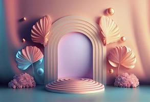 3D-Darstellung des Podiums mit floralem Ornament für die Produktwerbung foto