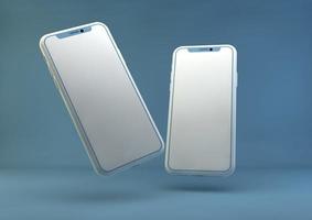rahmenloses Smartphone-Modell. 3D-Darstellung eines brandneuen iPhones in silberner Farbe - Vorlage mit leerem Bildschirm für die Anwendungspräsentation. foto