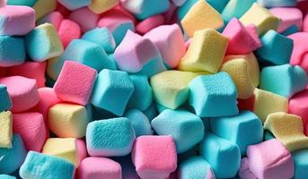 -professionelle Lebensmittelfotografie Nahaufnahme eines Marshmallows. Kaubonbons Nahaufnahme auf türkisfarbenem Hintergrund foto