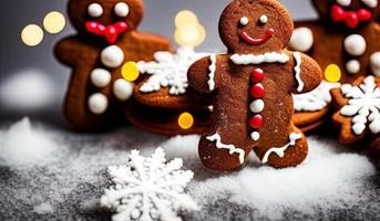 professionelle Food-Fotografie von einem Keksfall mit drei Lebkuchenmännern foto