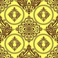 Nahtloses grafisches Muster, Fliese mit abstraktem geometrischem braunem Ornament auf gelbem Hintergrund, Textur, Design foto