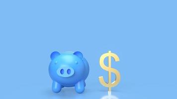 Das Sparschwein und das Golddollarsymbol auf blauem Hintergrund 3D-Rendering foto