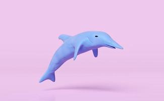 3D-blaue Delfine, die aus Plastilin springen, isoliert auf rosa Hintergrund. Dolphin Clay Toy Icon Konzept, 3D-Illustration rendern, Clipping-Pfad enthalten foto