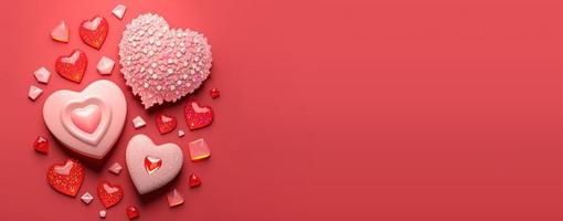 luxuriöse 3d-herz-, diamant- und kristallillustration für valentinstaghintergrund und -fahne foto