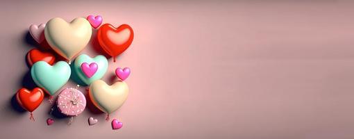 Valentinstag Hintergrund und glänzende 3D-Herzform mit kleiner Verzierung für Banner foto