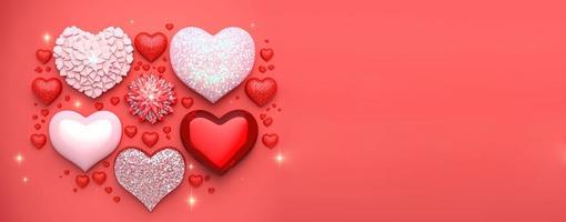 valentinstag banner hintergrund. funkelnde 3d-herzform mit diamant- und kristallillustration foto