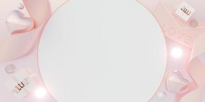 Valentinstag Hintergrund in sanften Tönen Hinweis Brief Liebe Zierbänder und Glaskugeln Papier schneiden Kunst Pastellfarben 3D-Darstellung eines süßen Herzens foto