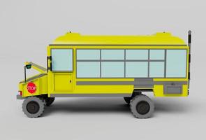 3D-Darstellung Gelber Schulbus auf weißem Hintergrund foto