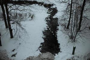 weg im schnee im hof. Straße im Winter im Park. überdachte Fußgängerzone. foto