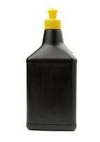 schwarze Plastikflasche mit Spülmittel zum Geschirrspülen foto
