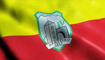 3d winkende nordmazedonische stadtflagge von kratovo nahaufnahmeansicht foto