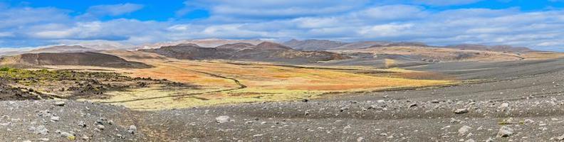 Panoramabild über das farbenfrohe Geothermalgebiet Hverir vom Krater des Vulkans Hverfjall auf Island im Sommer tagsüber foto