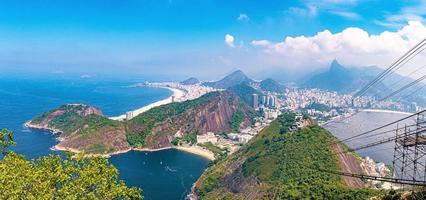 Panoramablick auf die Stadt und die Strände von der Aussichtsplattform auf dem Zuckerhut in Rio de Janeiro foto