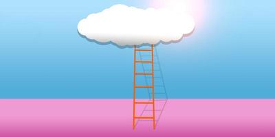 Konzept der Zielerreichung mit Leiter, die zu Wolken auf blauem Hintergrund führt. foto
