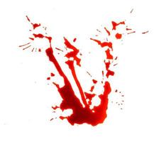 Closeup Tropfen rotes Blut isoliert auf weißem Hintergrund, abstraktes Muster foto