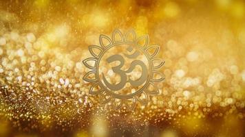 Das hinduistische Gold-Ohm-Symbol auf Luxus gebrochen für das 3D-Rendering des Hintergrundkonzepts