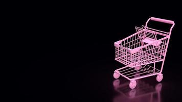 Der rosa Warenkorb auf schwarzem Hintergrund 3D-Rendering foto