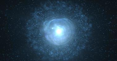 abstrakter futuristischer glühender blauer runder kugelkosmischer stern aus magischer high-tech-energie auf weltraumgalaxienhintergrund. abstrakter Hintergrund foto