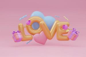 fröhlichen Valentinstag. festliche Dekorationsgegenstände, herzförmige Luftballons und Liebesbriefe. 3D-Rendering foto