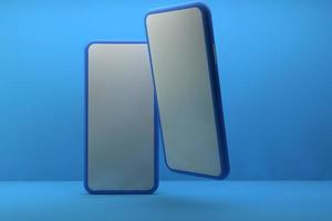 Smartphone mit leerem Bildschirm auf blauem Hintergrund. 3D-Rendering. foto