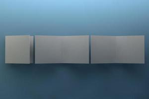Bi-Faltung oder vertikale Halbfaltbroschüre Mock-up isoliert auf weichem grauem Hintergrund. 3D-Darstellung foto