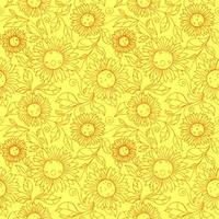 Nahtloses Muster von orangefarbenen Konturen von Blumen auf gelbem Hintergrund, Textur, Design foto