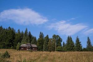 schöne landschaft berge karpaten in der ukraine, traditionelles altes haus