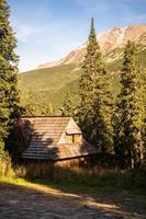 sonniger tag des hohen tatra-bergherbstes, entspannende landschaft, alpenblick. natürliche Aussicht während des Sommertrekkings im Hochland mit Blick auf Gipfel und felsige Hügel. Nationalpark in Polen. foto