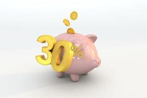 3D-Sparschwein mit goldener Münze und Nummer 30 foto
