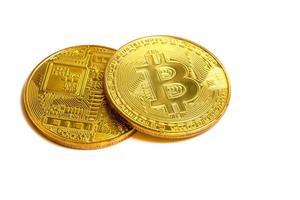 goldenes Bitcoin isoliert auf weißem Hintergrund foto