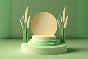 3D-Podium auf grünem Wiesenhintergrund foto