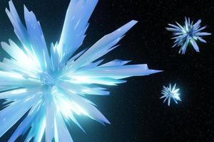 Abstrakte digitale futuristische leuchtende Kristalle fliegen im Raumhintergrund 3D-Rendering foto
