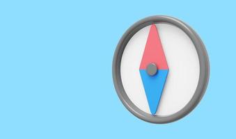 Cartoon-Kompass, Navigation, Peilung. 3D-Rendering. Symbol auf blauem Hintergrund, Platz für Text. foto