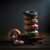 Donuts auf weißem Hintergrund, perfekt für Werbung, Verpackung, Menüs, Kochbücher. Hervorheben von Texturen und Details, Aufnahme von oben, hochauflösend, geeignet für Druck, Poster, Banner und mehr foto