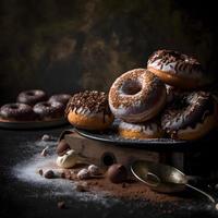 Donuts auf weißem Hintergrund, perfekt für Werbung, Verpackung, Menüs, Kochbücher. Hervorheben von Texturen und Details, Aufnahme von oben, hochauflösend, geeignet für Druck, Poster, Banner und mehr foto