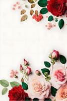 Ein atemberaubendes Bild mit einer roten und rosa Rosenblüte mit einer Leerstelle in der Mitte, perfekt zum Hinzufügen von Text oder Überlagern von Grafiken. Dieses Foto ist ideal für die Verwendung in sozialen Medien und auf Websites