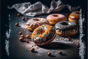 Donuts auf weißem Hintergrund, perfekt für Werbung, Verpackung, Menüs, Kochbücher. Hervorheben von Texturen und Details, Aufnahme von oben, hochauflösend, geeignet für Druck, Poster, Banner und mehr foto