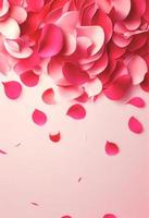 Valentinsrahmen aus Rosenblüten, Konfetti auf weißem Hintergrund foto