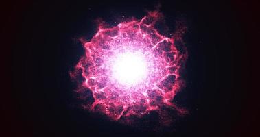 Abstrakter leuchtend roter futuristischer Energiestaub mit Wellen magischer Energiepartikel auf dunkelblauem Hintergrund. abstrakter Hintergrund foto