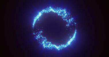 Abstrakter leuchtender Schleifenkreis aus blauen Linien magischer Energiepartikel. abstrakter Hintergrund foto