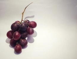 frische vitis vinifera-früchte, die gerade aus dem weinberg gepflückt wurden, nahansicht und negativer raum foto