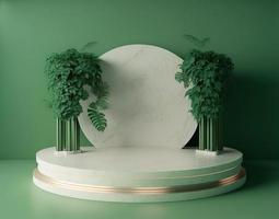 realistische illustration natürliches 3d-podium mit weichem grün für produktpräsentation foto
