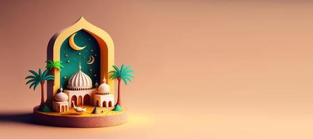 moschee digitale 3d-illustration für eid islamischen ramadan-hintergrund mit kopienraum foto