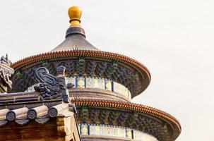 Gebetshalle für gute Ernten mit drachengeschmücktem Dach im Vordergrund, Himmelstempel-Museumskomplex, Peking, China foto