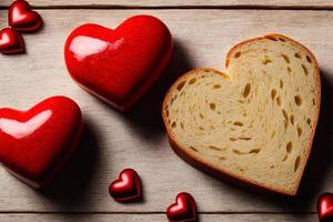 fotografie von weißbrot und gekochter wurst zur herstellung von herzen, liebe, herz, valentinstag foto