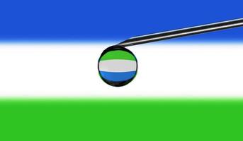 impfspritze mit tropfen auf der nadel vor nationalflagge von sierra leone hintergrund. medizinisches Konzept Impfung. coronavirus sars-cov-2 pandemieschutz. Nationale Sicherheitsidee. foto