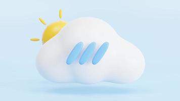 Wettervorhersage-Symbol. Regen, Sonne und weiße Wolken isoliert auf blauem Hintergrund. 3D-Rendering. foto