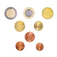 die Serie der Euro-Münzen auf weißem Hintergrund foto